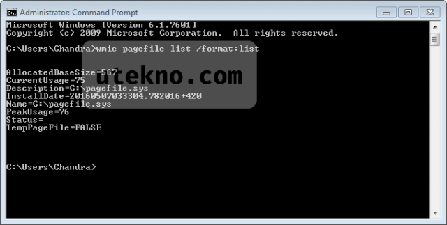 cmd wmic pagefile list