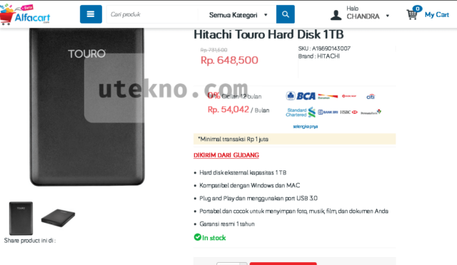 Alfacart Hitachi Touro Hard Disk 1TB