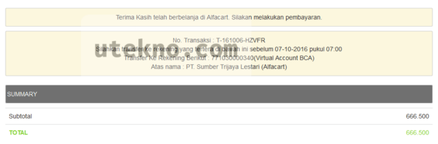 Alfacart Informasi Pembayaran Transfer BCA