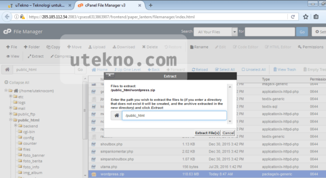 cpanel file manager extract zip