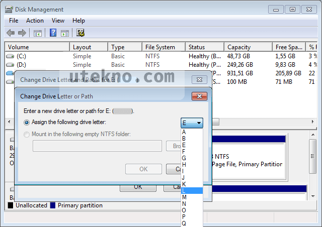 disk management change drive letter or path