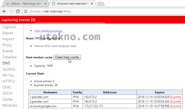 google chrome clear host cache