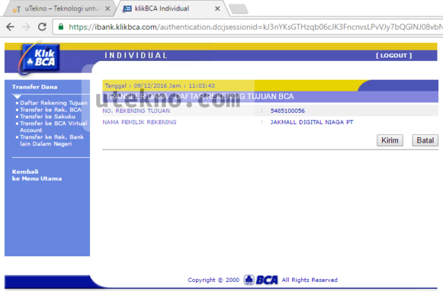 klikbca daftar rekening jakmall