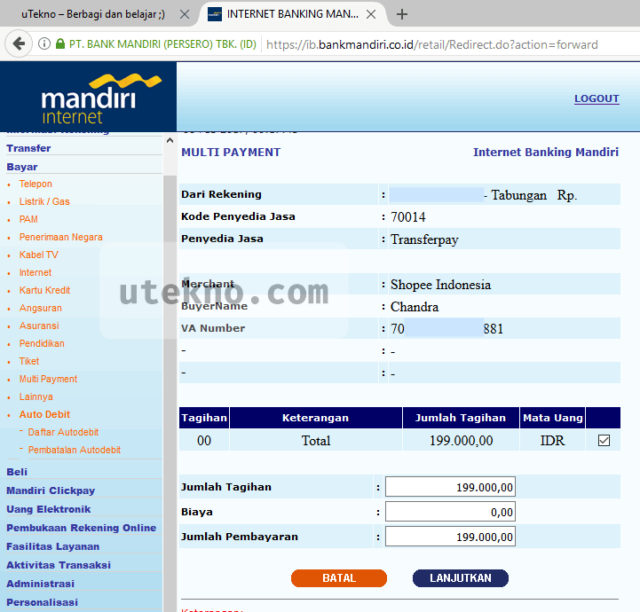 internet banking mandiri pembayaran shopee 2