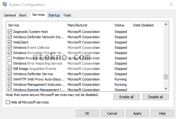 windows 10 msconfig services