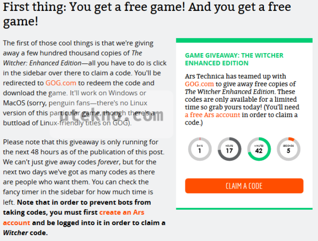 free game the witcher arstechnica gog