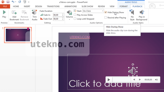 microsoft powerpoint 2013 hide audio icon during show