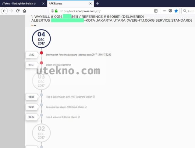  dalam pengiriman barangnya yaitu Ark Xpress Cara cek resi Ark Xpress