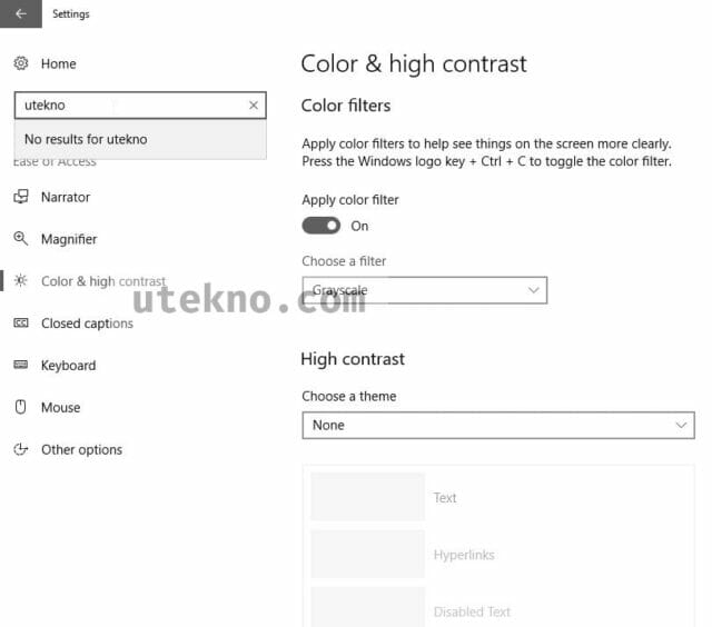 windows 10 color high contrast settings