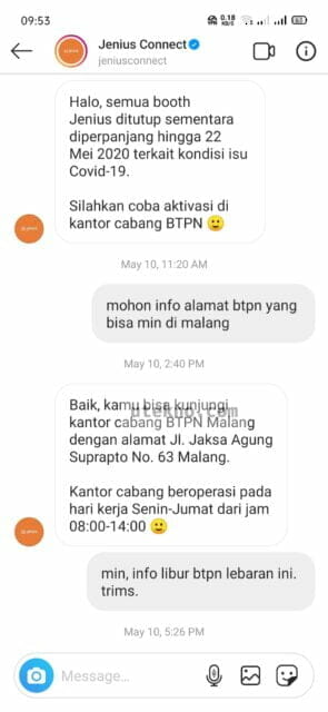 chat cs jenius instagram 10 mei 2020