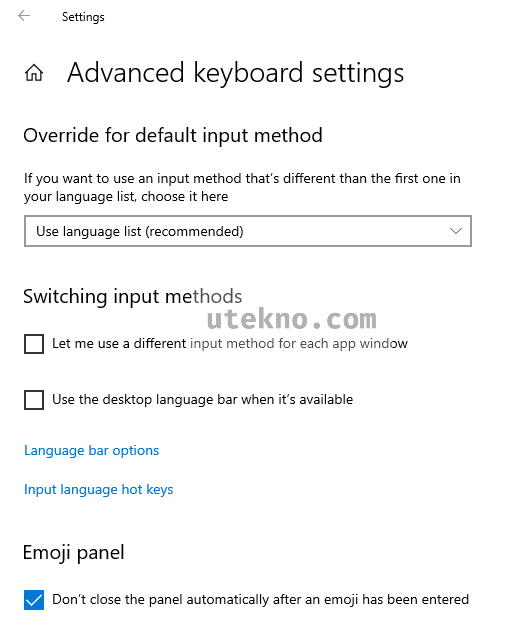 windows 10 setting panel emoji