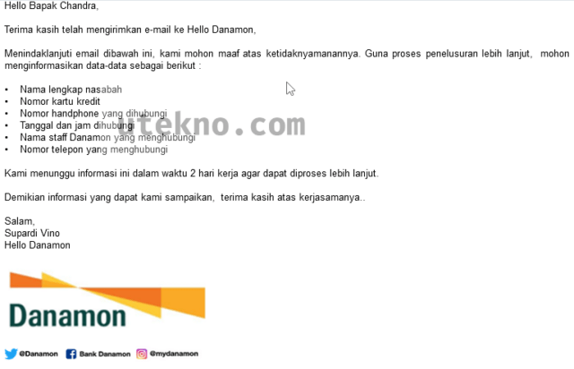 email hello danamon kontak darurat kartu kredit