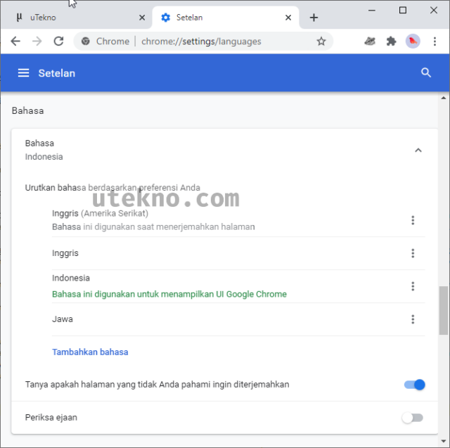 google chrome setelah bahasa