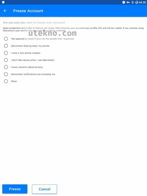 getcontact freeze account