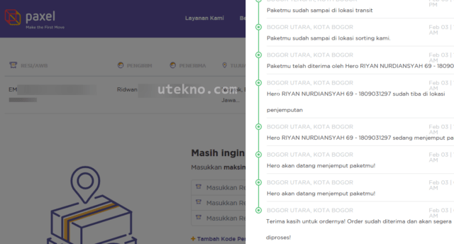 hasil pelacakan resi paxel