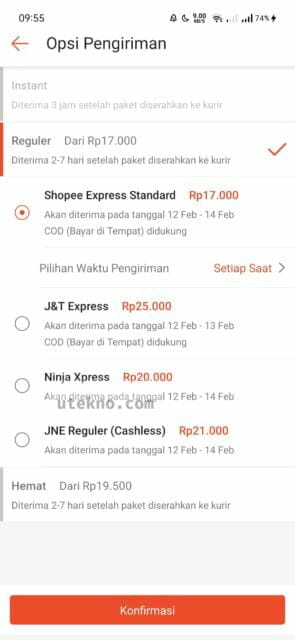 shopee opsi pengiriman