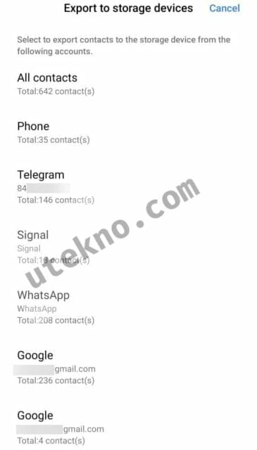 ekspor kontak android