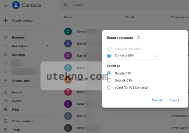 google contacts export