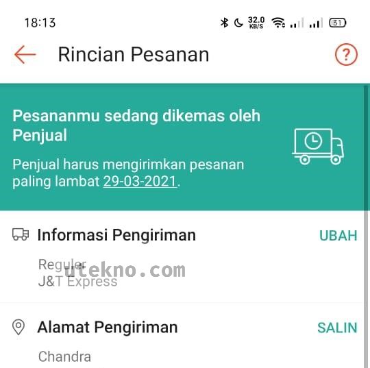 shopee rincian pesanan informasi pengiriman