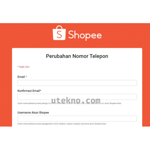 formulir perubahan nomor telepon shopee