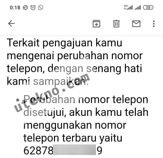 shopee perubahan nomor telepon disetujui