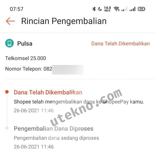 shopee refund pulsa telkomsel