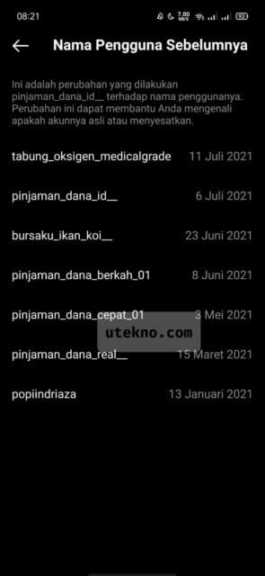 instagram riwayat username orang lain