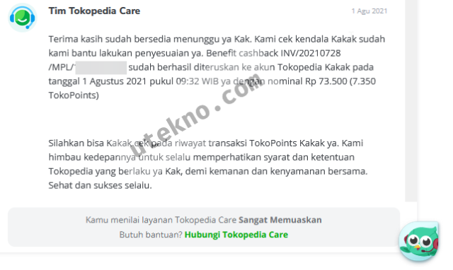 pesan bantuan tokopedia care