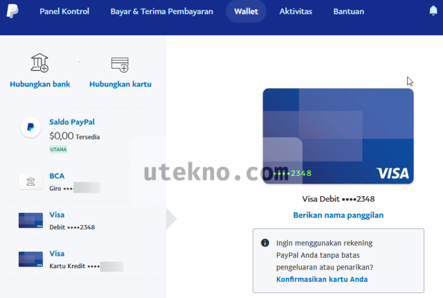 paypal daftar bank kartu kredit