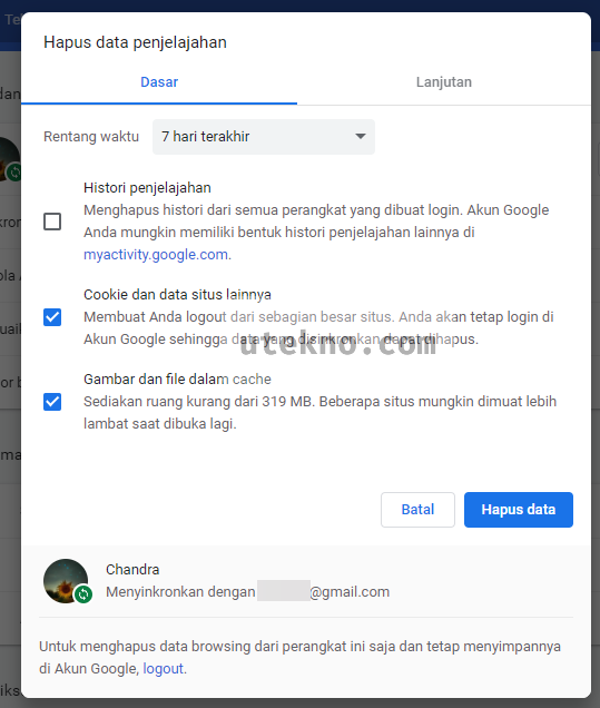 setelan chrome hapus data penjelajahan