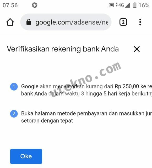 verifikasi bank adsense