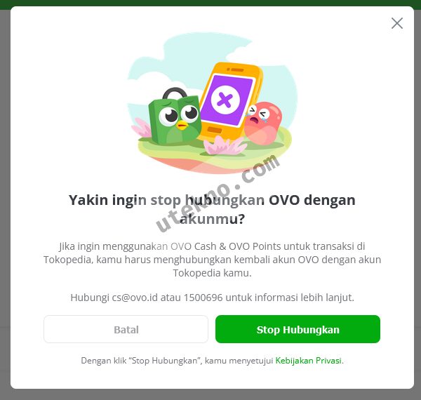 stop hubungkan akun ovo tokopedia