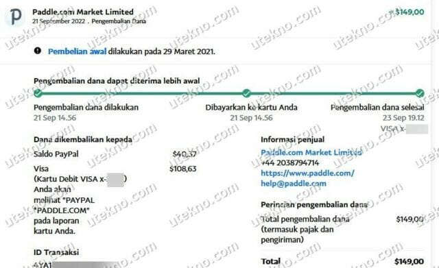 rincian transaksi paypal refund